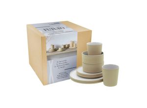 4045486215339 - Kombiservice CREATABLE Futuro Geschirr-Sets Gr 8 tlg beige (sand weiß) Geschirr-Sets für 1 und 2 Personen Service je Speiseteller Dessertteller Schalen Kaffeebecher