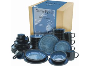 4045486215490 - Kombiservice CREATABLE Nordic Fjord Geschirr-Sets Gr 30 tlg blau Geschirr-Sets für 6 Personen je Speiseteller Suppenteller Dessertteller Schalen Kaffeebecher