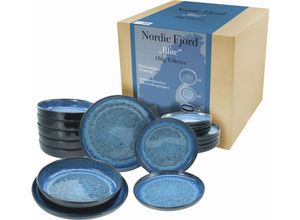 4045486215513 - Teller-Set CREATABLE Nordic Fjord Geschirr-Sets Gr 18 tlg blau Teller-Set je 6 Speiseteller 26 cm Suppenteller 225 Dessertteller 195 cm