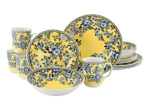 4045486222467 - Kombiservice CREATABLE Geschirr-Set Ming Flower Geschirr-Sets Gr 16 tlg blau (blau gelb) Geschirr-Sets für 4 Personen Service traditionelle fernöstliche Motive 16 Teile