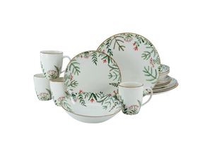 4045486222559 - Kombiservice CREATABLE Geschirr-Set Greenery Leaves Geschirr-Sets Gr 16 tlg grün (weiß grün) Geschirr-Sets für 4 Personen Service traditionelles Blumen- und Farnmotiv 16 Teile