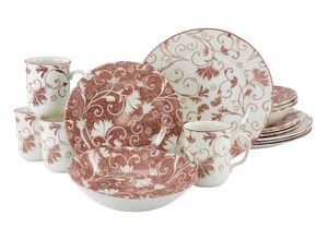 4045486222573 - Kombiservice CREATABLE Geschirr-Set Damask Geschirr-Sets Gr 16 tlg rot (rot weiß) Geschirr-Sets für 4 Personen Service oppulentes Rankenornament 16 Teile