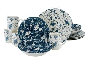 4045486222580 - Kombiservice CREATABLE Geschirr-Set Damask Geschirr-Sets Gr 16 tlg blau (blau weiß) Geschirr-Sets für 4 Personen Service oppulentes Rankenornament 16 Teile