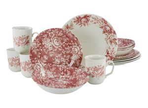 4045486222597 - Kombiservice CREATABLE Geschirr-Set Splendor Geschirr-Sets Gr 16 tlg rot (rot naturweiß) Geschirr-Sets für 4 Personen Service traditionelles Rosendekor 16 Teile