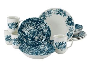 4045486222641 - Kombiservice CREATABLE Geschirr-Set Splendor Geschirr-Sets Gr 16 tlg grün (petrol naturweiß) Geschirr-Sets für 4 Personen Service traditionelles Rosendekor 16 Teile