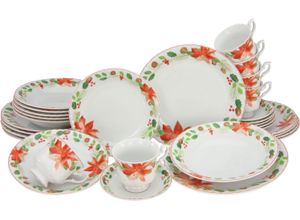 4045486224164 - Kombiservice CREATABLE Geschirr-Set Ivona Winter Advent Weihnachten Geschirr-Sets Gr 30 tlg rot (weiß rot) Geschirr-Sets für 6 Personen Service Tasse auf Fuß festliches Dekor 30 Teile