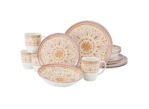 4045486224355 - Kombiservice CREATABLE Geschirr-Set Majolika Geschirr-Sets Gr 16 tlg lila (lila beige braun) Geschirr-Sets für 4 Personen Service keramische Fliesenmotive 16 Teile