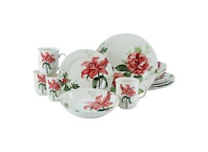 4045486224454 - Kombiservice CREATABLE Geschirr-Set Rosemary Geschirr-Sets Gr 16 tlg bunt (weiß rot grün) Geschirr-Sets für 4 Personen Service RosenBlumendekor 16 Teile