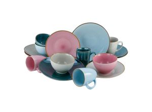 4045486225062 - Kombiservice CREATABLE Geschirr-Set Cosy Day Geschirr-Sets Gr 16 tlg bunt (taupe rosa hellblau petrol) Geschirr-Sets für 4 Personen Service Kreisstruktur in Pastell-Farben 16 Teile