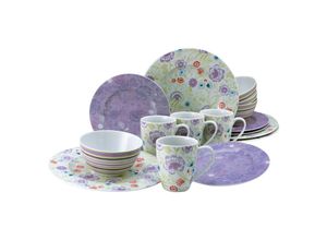 4045486225093 - Kombiservice CREATABLE Geschirr-Set Oriental Geschirr-Sets Gr 16 tlg lila (helllila) Geschirr-Sets für 4 Personen Service mit fliederfarbenem Blumendekor 16 Teile