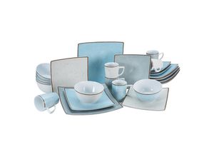 4045486227059 - Kombiservice CREATABLE Geschirr-Set New Elegance Vintage Nature Geschirr-Sets Gr 24 tlg blau (hellgrau aquablau sand) Geschirr-Sets für 6 Personen Service elegante Form Made in Europe 24 Teile