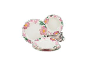 4045486227554 - Tafelservice CREATABLE Teller Set Geschirr-Set Rose Geschirr-Sets Gr 12 tlg bunt (natur bunt) Tafelservice Service Premium-Porzellan Made in Europe 12 Teile für 6 Personen