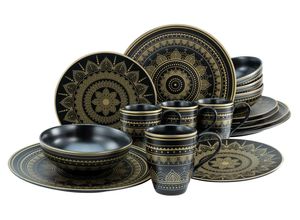 4045486235863 - Kombiservice CREATABLE Mandala Gold Geschirr-Sets Gr 16 tlg goldfarben (schwarz goldfarben) Geschirr-Sets für 4 Personen Service goldene orientalische Motive 16 Teile