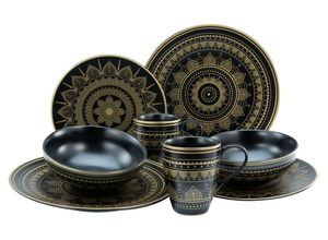 4045486235870 - Kombiservice CREATABLE Mandala Gold Geschirr-Sets Gr 8 tlg goldfarben (schwarz goldfarben) Geschirr-Sets für 1 und 2 Personen Service goldene orientalische Motive 8 Teile