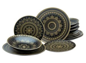 4045486235887 - Teller-Set CREATABLE Mandala Gold Geschirr-Sets Gr 12 tlg goldfarben (schwarz goldfarben) Teller-Set Service goldene orientalische Motive 12 Teile für 4 Personen