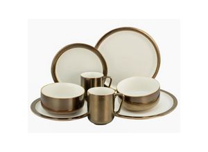 4045486235900 - Kombiservice CREATABLE Modern Industrial Geschirr-Sets Gr 8 tlg goldfarben (weiß goldfarben) Geschirr-Sets für 1 und 2 Personen Service Spezialglasur glänzende Sprenkel 8 Teile