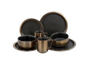 4045486235931 - Kombiservice CREATABLE Modern Industrial Geschirr-Sets Gr 8 tlg goldfarben (schwarz goldfarben) Geschirr-Sets für 1 und 2 Personen Service Spezialglasur glänzende Sprenkel 8 Teile