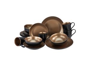 4045486235986 - Kombiservice CREATABLE Geschirr-Set Glamour Gold Geschirr-Sets Gr 16 tlg goldfarben (goldfarben schwarz) Geschirr-Sets für 4 Personen Service metallische Farben 16 Teile