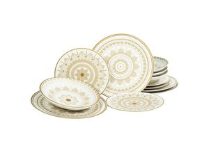 4045486236075 - Teller-Set CREATABLE Mandala Gold Geschirr-Sets Gr 12 tlg goldfarben (weiß goldfarben) Teller-Set Service goldene orientalische Motive 12 Teile für 4 Personen