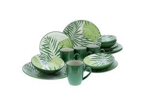 4045486258589 - Kombiservice CREATABLE Tropicana Geschirr-Sets Gr 16 tlg grün Geschirr-Sets für 4 Personen vollflächiger tropischer Blätter Dekor