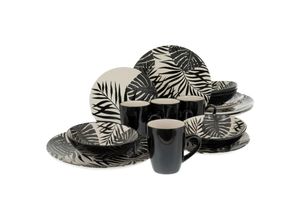 4045486258596 - Kombiservice CREATABLE Tropicana Geschirr-Sets Gr 16 tlg schwarz Geschirr-Sets für 4 Personen vollflächiger tropischer Blätter Dekor