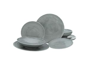 4045486330681 - Teller-Set CREATABLE Geschirr-Set Sofia Geschirr-Sets Gr 12 tlg grau Teller-Set Service klassisch elegantes Relief 12 Teile für 4 Personen