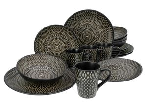 4045486330735 - Kombiservice CREATABLE Geschirr-Set Crafted Geschirr-Sets Gr 16 tlg schwarz Geschirr-Sets für 4 Personen Service schwarz Rautenrelief Ethnostyle 16 Teile