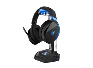 4045643102410 - Gaming-Headset Warden I SA-201 Wireless schwarz blau USB Kopfhörer inklusive Anubis Staff Headset Ständer SA-W10 USB schwarz (schwarz blau) Gaming Headset