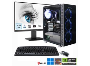 4045643124771 - E (A bis G) GAMEMAX PC-Komplettsystem MegaDeal Gaming-PC-Set Draco XD Computer-Komplettsysteme Windows 11 + MSI PRO MP2412DE Monitor 60cm (24) + Maus & Tastatur Gr Microsoft Windows 11 Home (64 Bit) 32 GB RAM schwarz