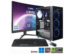 4045643124832 - F (A bis G) GAMEMAX PC-Komplettsystem MegaDeal Gaming-PC-Set Draco XD Computer-Komplettsysteme Windows 11 + MSI G32C4 E2 Monitor Curved 80cm (32) + Maus & Tastatur Gr Microsoft Windows 11 Home (64 Bit) 32 GB RAM schwarz