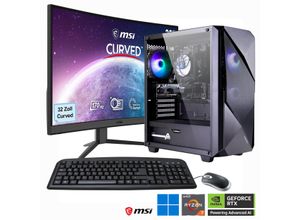 4045643124894 - F (A bis G) HYRICAN PC-Komplettsystem MegaDeal Gaming-PC-Set Striker Computer-Komplettsysteme Windows 11 + MSI G32C4 E2 Monitor Curved 80cm (32) + Maus & Tastatur Gr Microsoft Windows 11 Home (64 Bit) 32 GB RAM schwarz