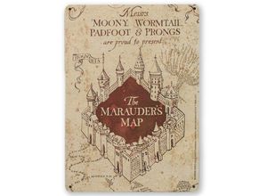 4045846388246 - - Harry Potter Blechschild Marauders Map beige weinrot 100 % Weißblech mit Befestigungslöchern