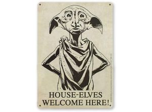 4045846388642 - - Harry Potter Blechschild Dobby House Elves Welcome Here beige schwarz 100 % Weißblech mit Befestigungslöchern