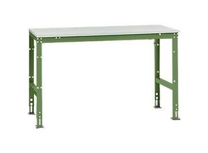 4045916078374 - AU40576011 Arbeits-Grundtisch UNIVERSAL Standard mit Kunststoffplatte BxTxH = 1500x800x760-870 mm Resedagrün (RAL 6011)