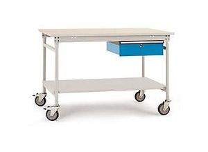 4045916198881 - BB53470002 Komplett-Beistelltisch BASIS mobil mit Kunststoff-Platte + Einzelschubfach BxTxH 1250 x 800 x 850 mm Lichtgrau (RAL 7035)