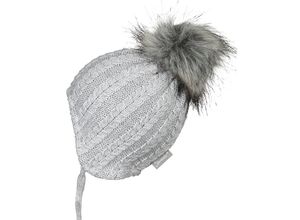 4046428880417 - - Strick-Mütze WINTER mit Kunstfellbesatz in hellgrau melange Gr39