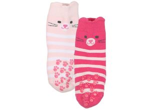 4046428891789 - - ABS-Krabbelsöckchen KATZEN 2er-Pack gefüttert in rosa magenta Gr21 22