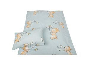 4046785170794 - Bestlivings - Kinder Bettwäsche 2-tlg ( 100x135cm   40x60cm ) Bettdecken Set 100% Baumwolle - Babybettwäsche mit Motiv - Bärchen Blau - Bärchen Blau