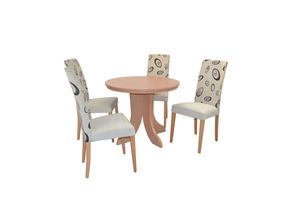 4046884086248 - Möbel Direkt Online - 5tlg Tischgruppe Charlotte i mit Auszugstisch buchefarben Stoff beige