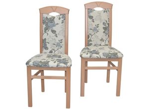 4046884086798 - Möbel Direkt Online - Massivholz Esszimmerstuhl Aliceim 2er-Set Buche Stoff beige mit Blumendessin