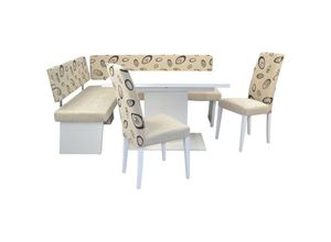 4046884087054 - Moderne Eckbankgruppe Kreta Tisch Fix Weiß-Beige