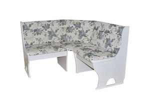 4046884087924 - Truheneckbank Anja 1W 125x125 cm Gestell Weiß Stoff beige mit Blumendessin