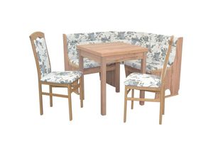 4046884088341 - Möbel Direkt Online - Kleine Eckbankgruppe Anja 1W eiche   Stoff beige mit Blumendessin