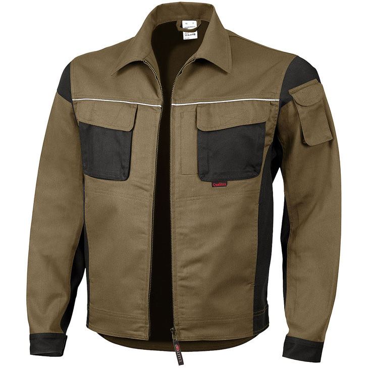 4046987029562 - Arbeitsjacke pro in khaki schwarz Größe 48 - Bundjacke mg 245 g - PROfessionals-Werkstattjacke - khaki schwarz - 48 - Qualitex