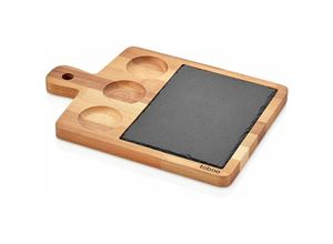 4047125221008 - Bambus Holz Servierplatte 35 x 25 x 18 cm mit 3 runden Fächern Brett Steakteller Steakbrett Frühstückbrett Vospeisen