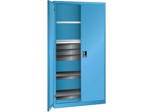 4047417506592 - LISTA Flügeltürenschrank HxBxT 1950 x 1000 x 580 mm Leergehäuse mit 2 Fachböden 2 Ausziehböden und 3 Schubladen lichtblau