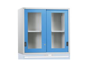 4047417507766 - Aufsatzschrank mit Sichtfensterschiebetüren BxTxH 1431x725x1000 mm 1 Verstellboden ral 5012 passend zu Schubladenschrank 78x36 e