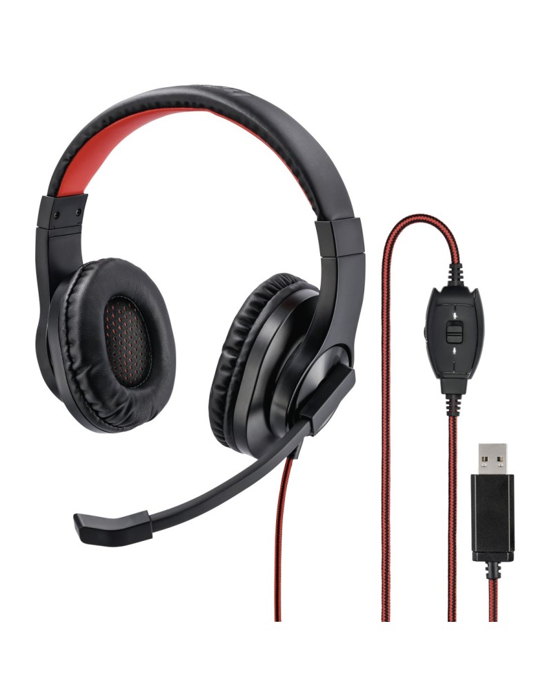 4047443419712 - HS-USB400 Computer Over Ear Headset kabelgebunden Stereo Schwarz Rot Lautstärkeregelung Mikrofon-Stummschaltung