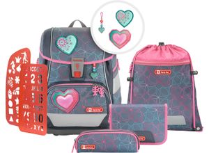 4047443460714 - Step by Step® Schulranzen-Set Glitter Heart 6-teilig Rückenpolsterung Reflexstreifen grau