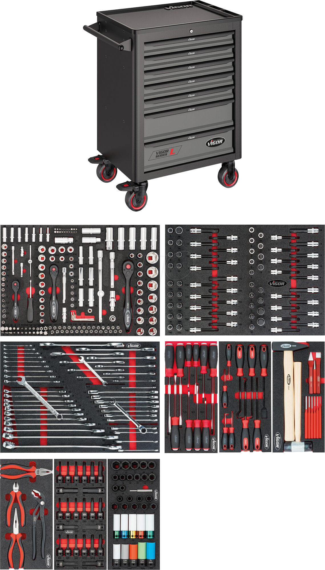 4047728080293 - VI 1901 376 - Werkstattwagen 7 Schubladen bestückt 376-teilig